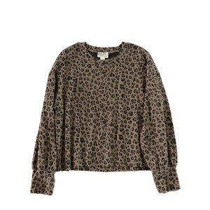 Loveriche Top Womens Size M Leopard Print Crew Neck Long Sleeve Pullover Blouse